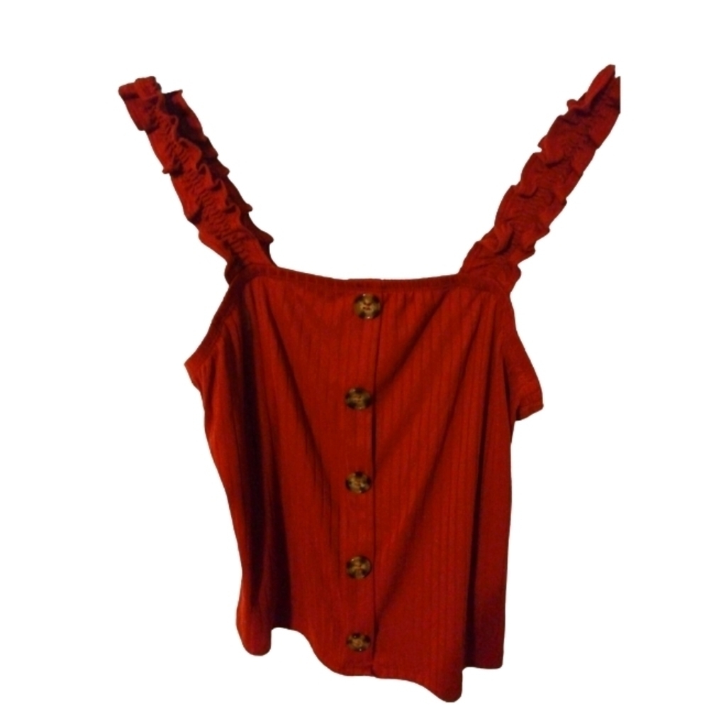 NWT No Boundaries Button Front Super Soft Scrunch Shoulder Straps RedTank M(7-9)